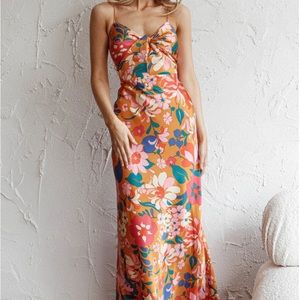 Wedding Guest Twist Orange Floral Midi Dress